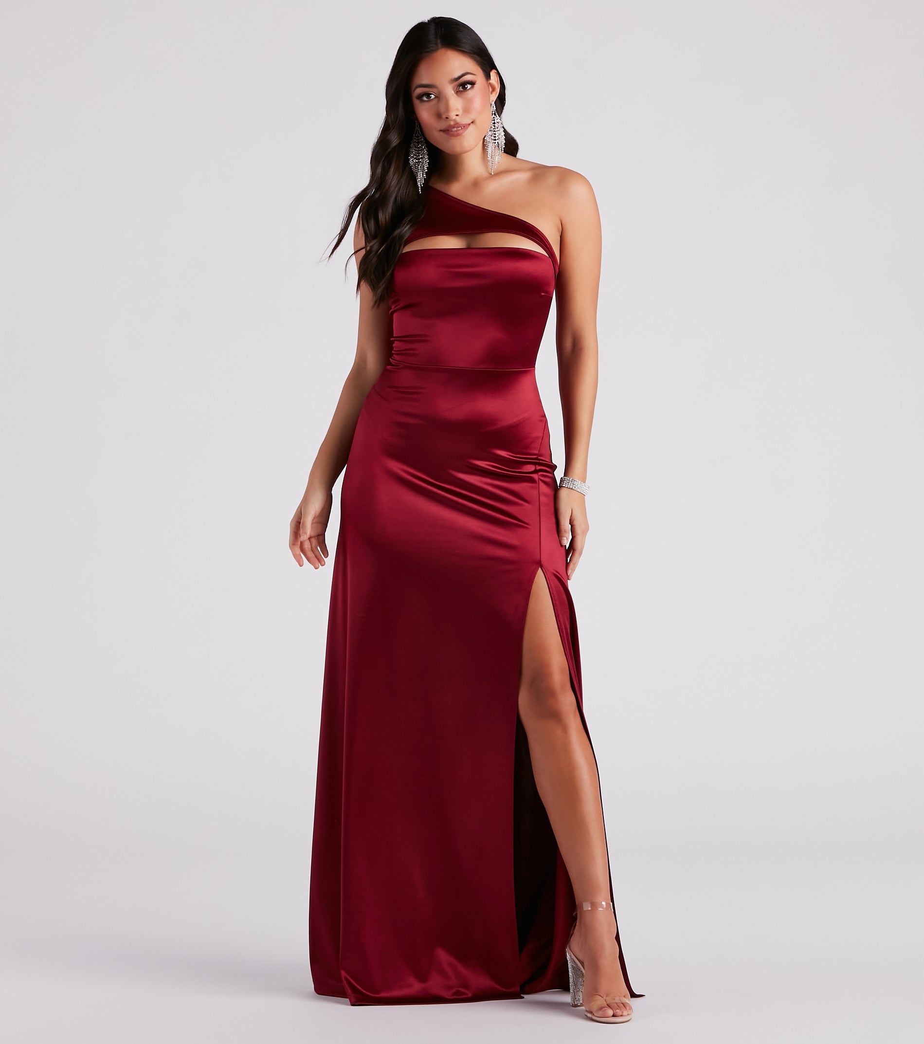 Formal Satin One Shoulder A-Line Dress